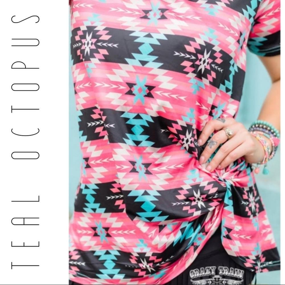 CRAZY TRAIN KNOTTY TEE NEVADA AZTEC PINK BLACK NEW